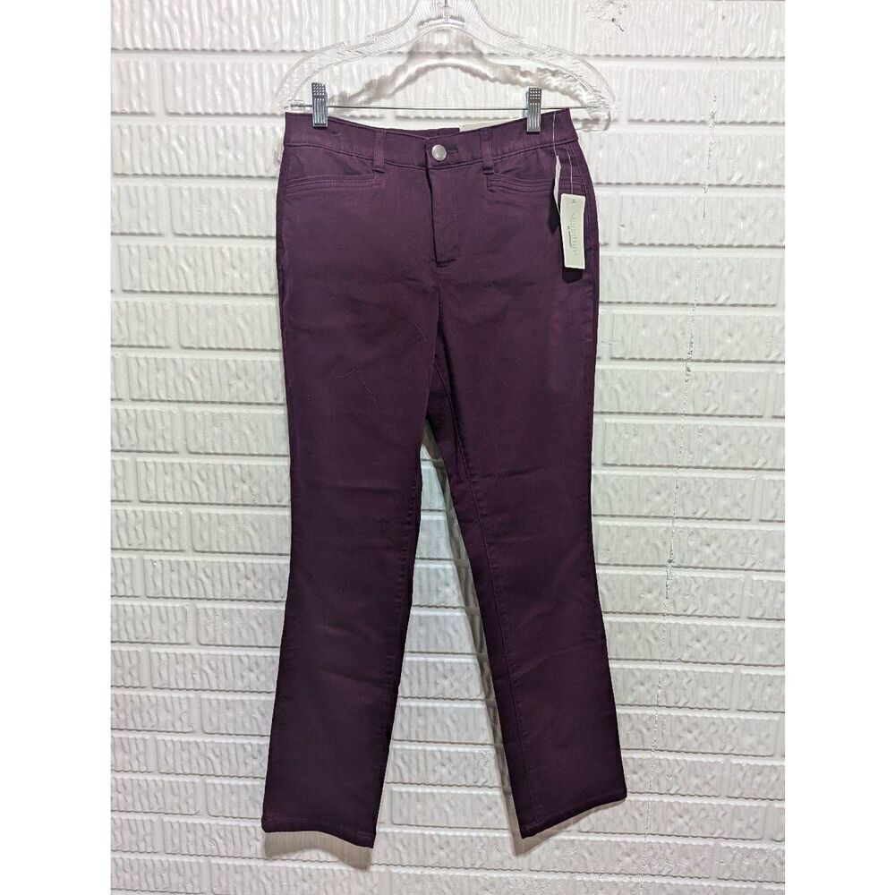 Christopher & Banks Women's Burgundy High-Rise Relaxed Fit Straight Stretch Jean